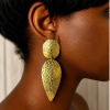 Handcrafted Two-Tier Hammered Brass Dangle Earrings – Geometric Oval & Teardrop Statement Earrings