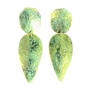 Handcrafted Two-Tier Hammered Brass Dangle Earrings – Geometric Oval & Teardrop Statement Earrings