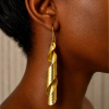 Handcrafted Twisted Ribbon Spiral Brass Earrings – Sculptural Hammered Helix Dangles