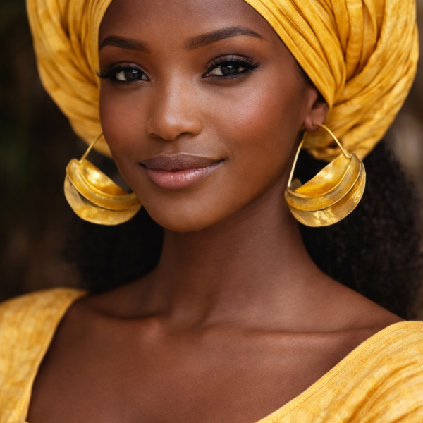 Handcrafted Fulani Style Hammered Brass Crescent Earrings – Gold Statement Hoops