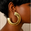 Handcrafted Oversized Hammered Brass Open Hoop Earrings – Wide Crescent Statement Studs