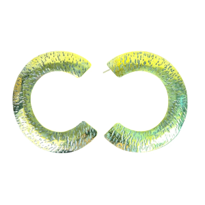 Handcrafted Oversized Hammered Brass Open Hoop Earrings – Wide Crescent Statement Studs