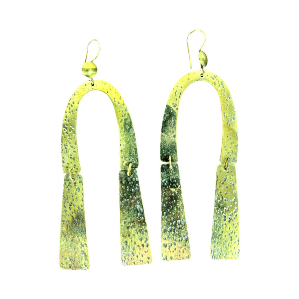 Handcrafted Articulate Arch Brass Earrings – Hammered Geometric Arch Dangles