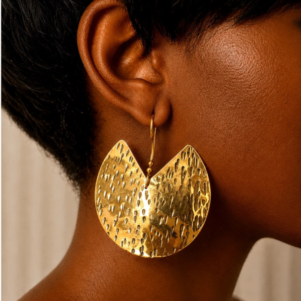 Handcrafted Hammered Brass Fortune Disc Earrings – Open Curved Circle Dangles