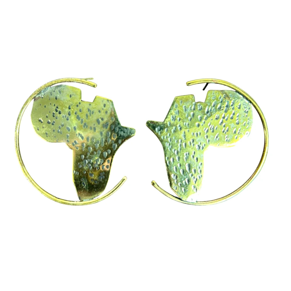 Handcrafted Africa Map Hoop Earrings – Hammered Brass African Continent Statement Jewelry