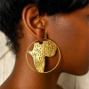 Handcrafted Oversized African Continent Map Hoop Earrings – Textured Brass Statement Earrings